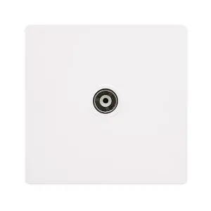 White Metal Screwless Plate Single Isolated Coaxial Socket - White Trim - SE Home