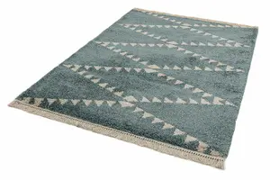 Blue Shaggy Geometric Kilim Luxurious Modern Moroccan Rug For Dining Room Bedroom & Living Room-160cm X 230cm