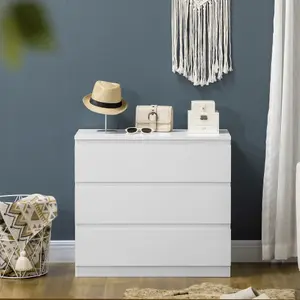 HOMCOM Chest of Drawers, 3 Drawer Storage Cabinet Unit for Bedroom, White