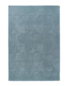 Blue Geometric Wool Handmade , Luxurious , Modern , Optical/ (3D) Easy to clean Living Room and Bedroom Rug-200cm X 290cm