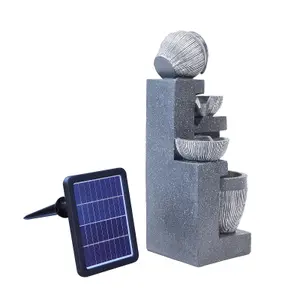 Outdoor Garden LED Water Fountain Water Feature Tiered Rockery Decor with Pump Solar Power