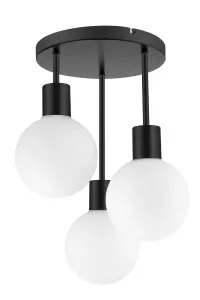 GoodHome Round Matt Glass & metal Black 3 Lamp LED Ceiling light