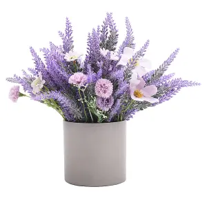 Artificial Lavender Potted Purple Flower Rustic Wood Planter Tabletop Decor 20cm (W)