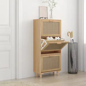 Berkfield Shoe Cabinet Brown 52x25x115 cm Engineered Wood&Natural Rattan