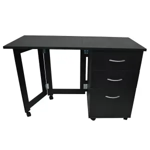 Watsons Flipp  3 Drawer Folding Office Storage Filing Desk  Workstation  Black