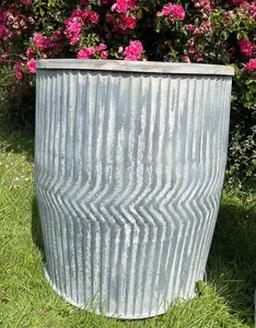 Galvanised Chevron Dolly Tub Set of 2 Metal Outdoor Planter Flower Pot