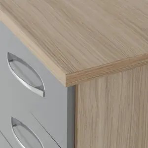 Cascio 3 Drawer Bedside Table Grey Gloss/Light Oak Effect Veneer