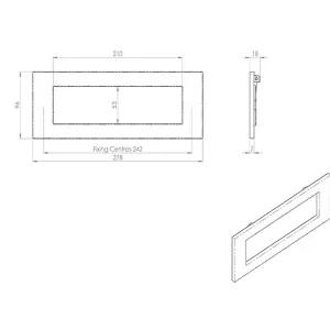 Inward Opening Letterbox Plate 242mm Fixing Centres 278 x 95mm Polished Chrome