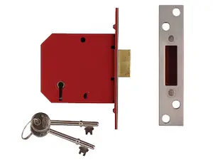 UNION 2101 5 Lever Mortice Deadlock Satin Brass Finish 65mm 2.5in Visi