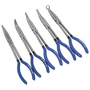 11" / 275mm Long Nose Pliers Set Long 5pc Straight Bent Angled Round Tip