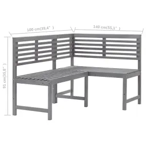 Berkfield Garden Corner Bench Grey 140 cm Solid Acacia Wood