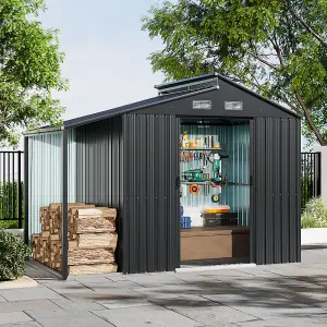 Waterproof Outdoor Metal Shed Garden Storage Tool Shed Double Door with Lean-to,Grey