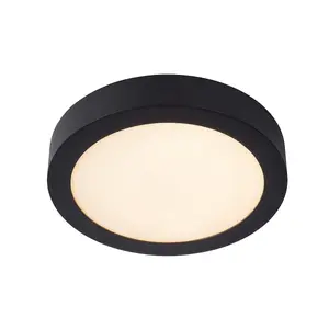 Lucide Brice-Led Modern Flush Ceiling Light Bathroom 24cm - LED Dim. - 1x15W 3000K - IP44 - Black