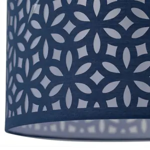 First Choice Lighting Chrome Arched Floor Lamp with Navy Blue Laser Cut Shade