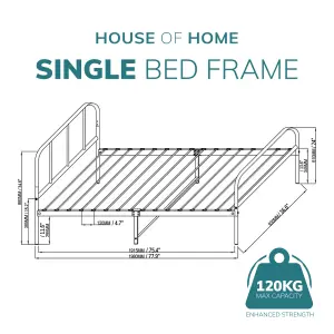 House of Home Black Single Metal Bed Frame Extra Strong with Rounded Headboard