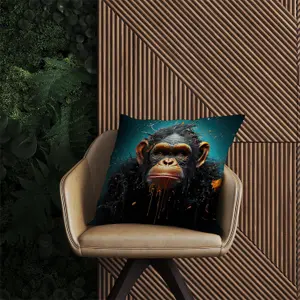 Monkey Face Splashart Blue Outdoor Cushion 60cm x 60cm