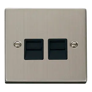 Stainless Steel Master Telephone Twin Socket - Black Trim - SE Home