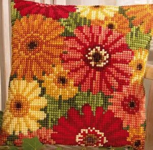 CUSHION GERBERA - Cross Stitch Kit: Cushion: Gerbera - Vervaco