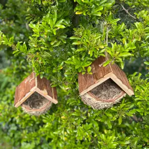 Woven House Martin Bird Nesters with Wooden Roof (Set of 2)