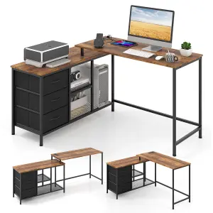 Costway L-Shaped Computer Desk Convertible Home Office Table with 3 Drawers