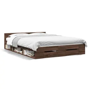 Berkfield Bed Frame with Drawers without Mattress Brown Oak 120x190 cm Small Double