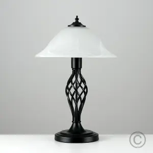 ValueLights Memphis Traditional Style Satin Black Barley Twist Table Lamp with Frosted Shade