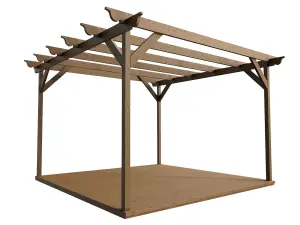 Timber Pergola and Decking Complete DIY Kit, Ovolo design (3m x 3m, Rustic brown finish)