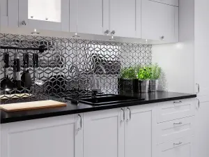 Glass mosaic on mesh for bathroom or kitchen 26.5cm x 30.5cm - Silver Geometric Cubes