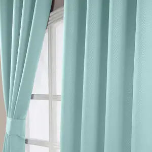 Homescapes Pastel Blue Herringbone Chevron Blackout Thermal Curtains Pair Eyelet Style, 45x90"