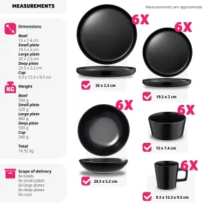 Crockery Set Una - 6 of each dinnerware, dishwasher- and microwave-safe - black 30 pc