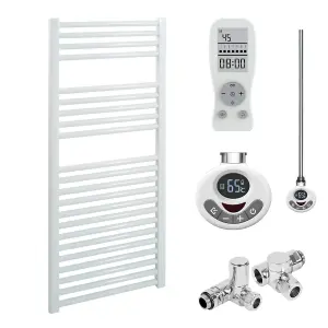 Bray Dual Fuel Thermostatic Electric Heated Towel Rail With Timer, Straight, White - W500 x H1000 mm