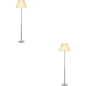 2 PACK 1535mm Floor Lamp - Bright Nickel & Ivory Silk Classic Twisted Stem - Standing LED Light Base & Shade