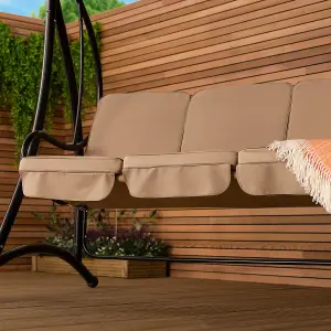 Charles Bentley 3 Seater Premium Outdoor Swing Seat Bench Chair w/ Beige Canopy