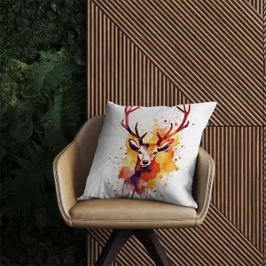 Watercolour Stag Face Outdoor Cushion 45cm x 45cm