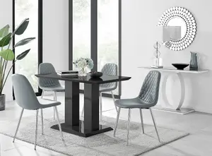 Furniturebox Imperia 4 Modern Black High Gloss Dining Table and 4 Grey Corona Silver Leg Chairs