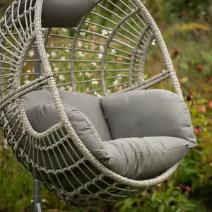 Dawsons Living Grey Vienna Hanging Double Egg Chair - Outdoor or Indoor Rattan Weave Swing Hammock - with Hanging Stand