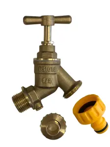 FixTheBog™ UK Made Brass Outdoor Garden Tap Hose Watering 1/2" Hose Union Bib Tap with Double Check valve plus Hozelock Adapter