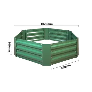 Hexagonal Metal Raised Garden Bed - Green Steel Outdoor Planter Box for Growing Veg, Fruit, Herbs & Flowers - H30 x W102 x D102cm