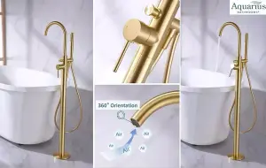 Aquarius RF-Series Floor Standing Bath Shower Mixer Tap inc Kit Brushed Brass