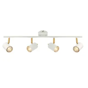 Luminosa Gull 4 Light Spotlight Matt White Paint, Satin Brushed Gold, GU10