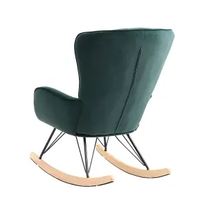 Velvet Upholstered Rocking Chair Recliner Armchair in Green