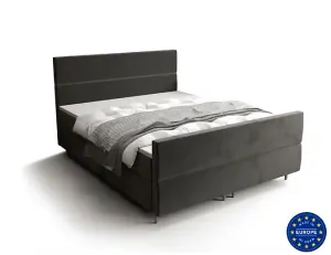 Sleigh Polish Dark Grey Velvet Upholstery Divan Beds with Bonell Spring Mattress and Storge Function