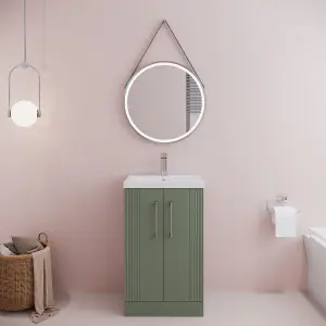 Retro 2 Door Floor Standing Vanity Unit with Mid-Edge 1 Tap Hole Ceramic Basin - 500mm - Satin Green - Balterley