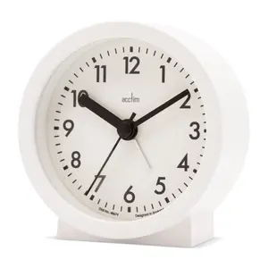 Analogue Quartz Movement / Crystal Alarm Tabletop Clock White