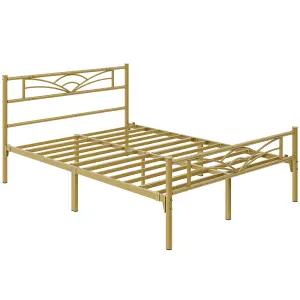 Yaheetech Antique Gold 4ft6 Double Metal Bed Frame with Cloud-inspired Design Headboard and Footboard