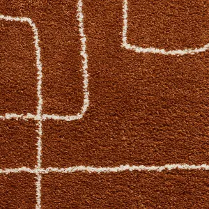 Rust Abstract Kilim Modern Shaggy Moroccan Easy to clean Rug for Dining Room-120cm X 170cm