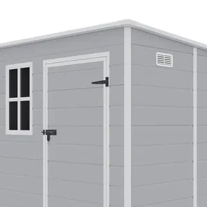 Grey Garden Shed Durable PP Storage Shed with Pent Roof, Window, and Vent, 6 x 6 ft