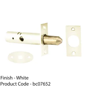 White Internal Door Security Bolt - 61mm Length - 32mm Fixing Centres