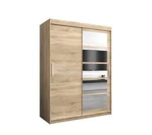 Stylish Oak Sonoma Roma I Sliding Door Wardrobe W1500mm H2000mm D620mm Mirrored Vertical Handles Elegant Storage Solution