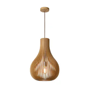 Lucide Bodo Scandinavian Pendant Light 38cm - 1xE27 - Light Wood